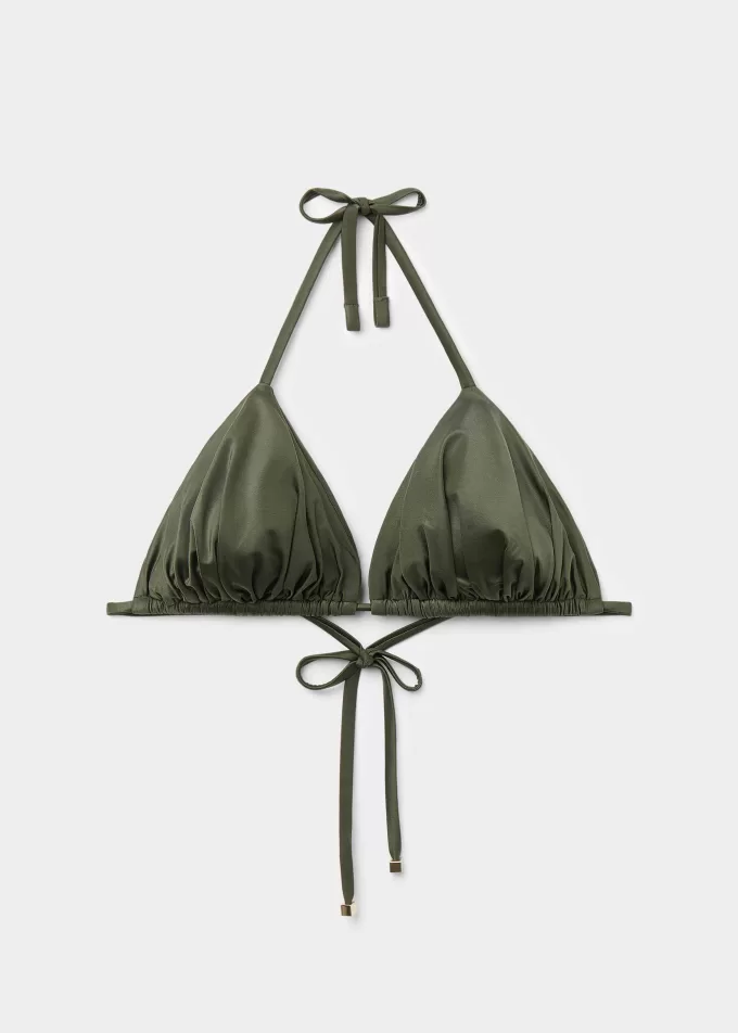 Removable Padding Triangle Bikini Top Shiny Satin