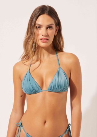 Removable Padding Triangle Bikini Top Shiny Satin