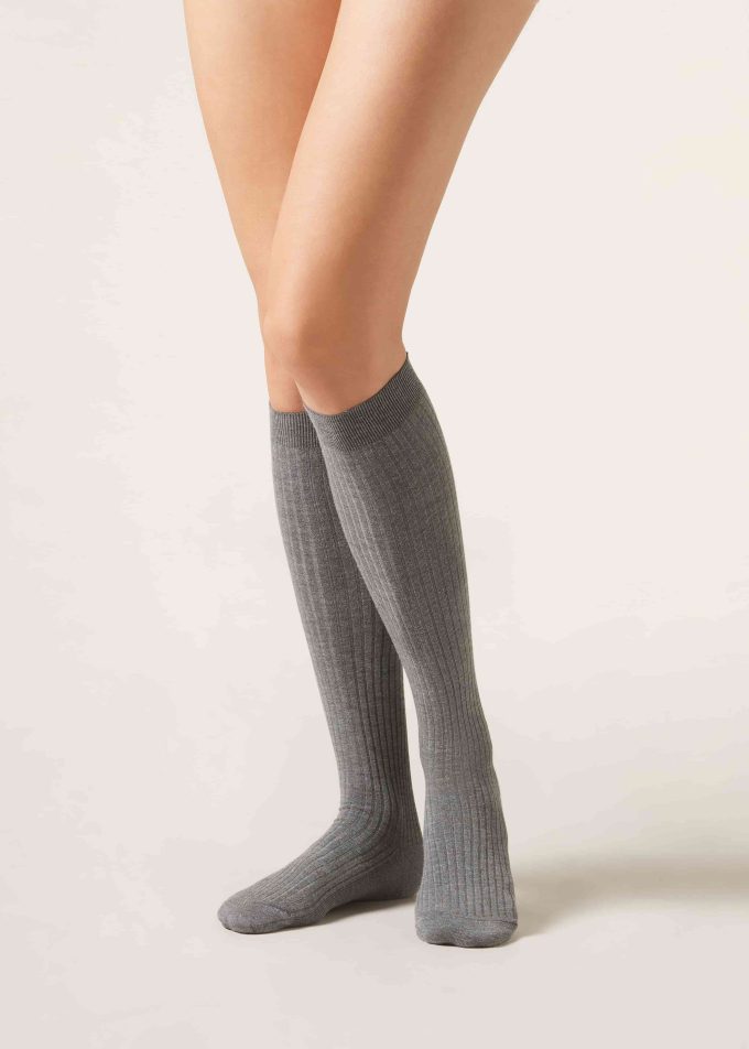 Ribbed Cashmere Long Socks