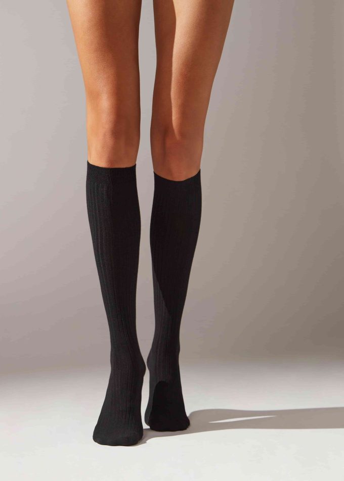 Ribbed Cashmere Long Socks