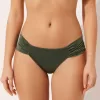 Ruched Brazilian Bikini Bottoms Shiny Satin