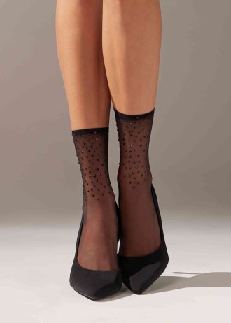 Sheer Short Socks with Diamanté