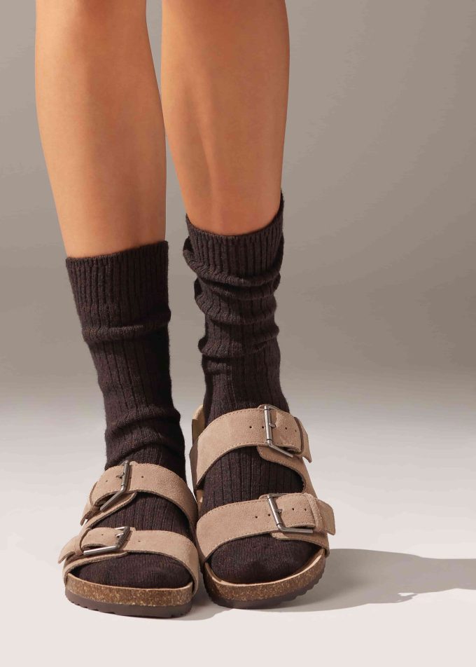 Short Ribbed Socks with Wool and Cashmere