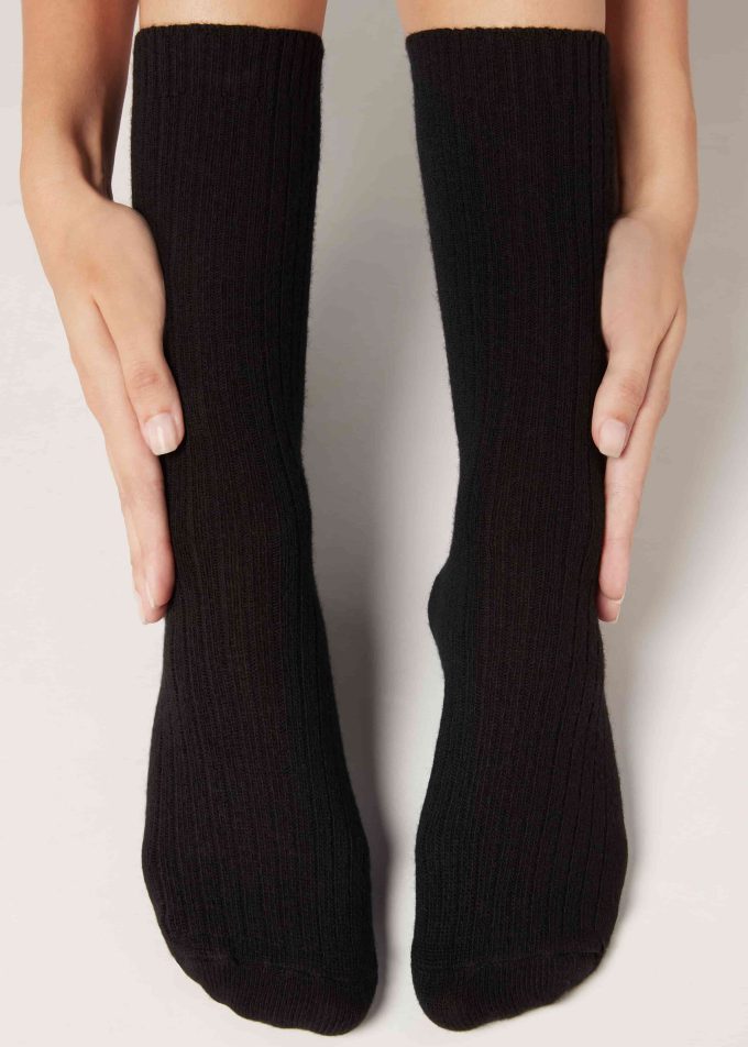 Short Ribbed Socks with Wool and Cashmere