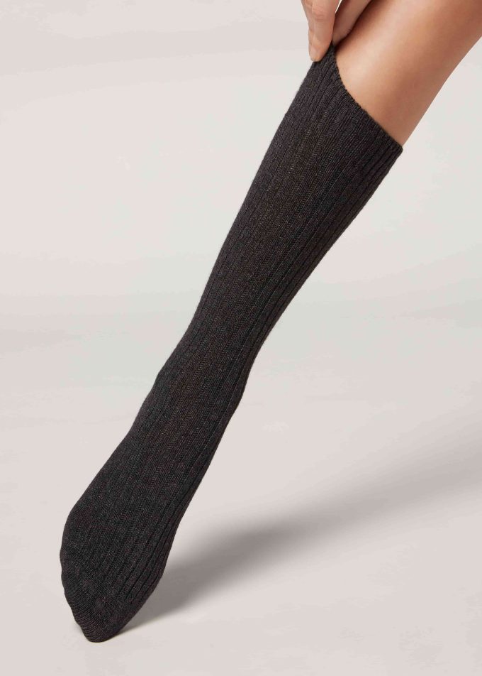 Short Ribbed Socks with Wool and Cashmere
