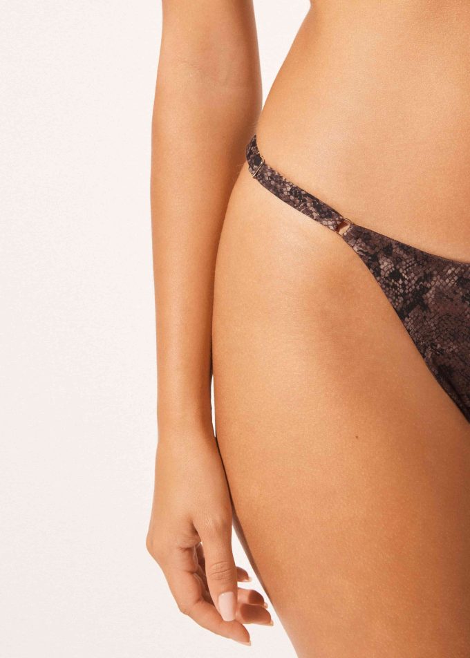 Thong Bikini Bottoms Brown Snake