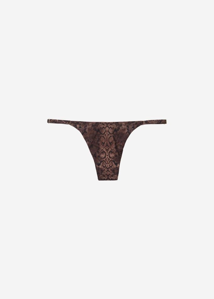 Thong Bikini Bottoms Brown Snake