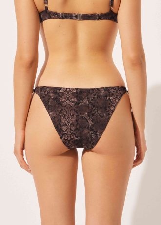 Tie Side Bikini Bottoms Brown Snake