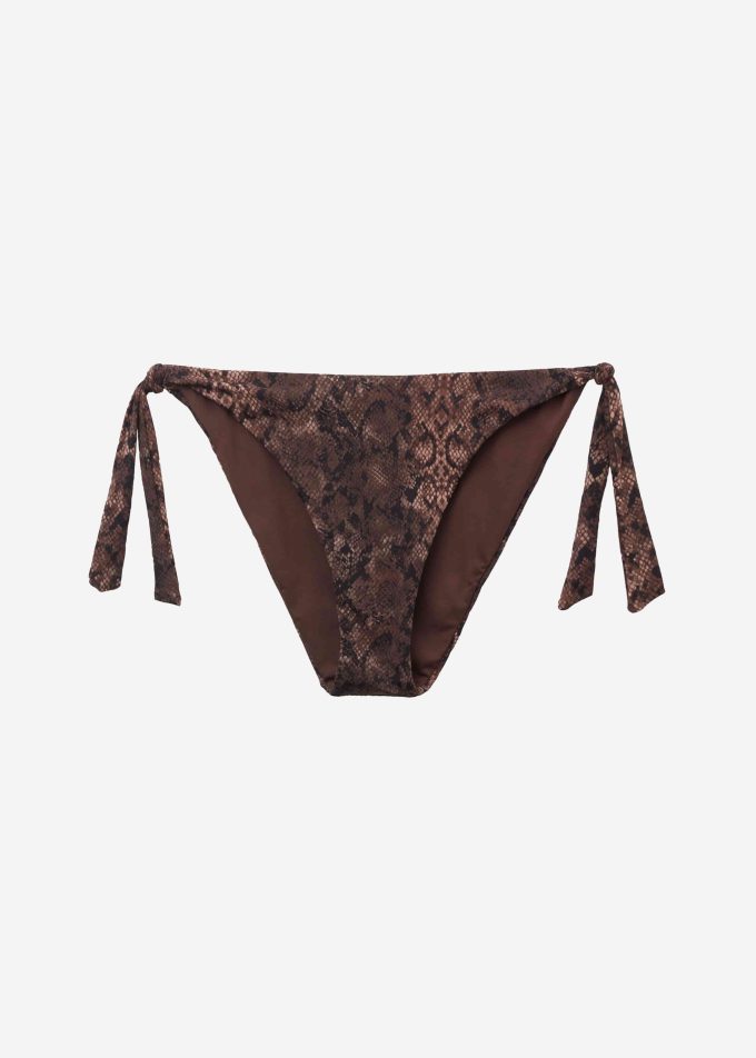 Tie Side Bikini Bottoms Brown Snake