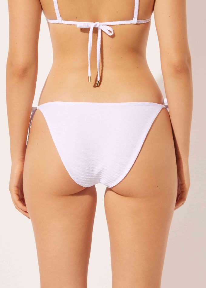 Tie Side Bikini Bottoms White Waves