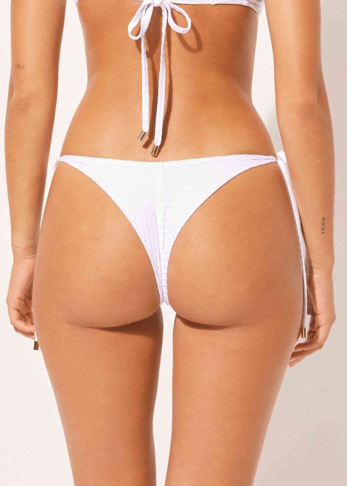 Tie Side Brazilian Bikini Bottoms White Waves