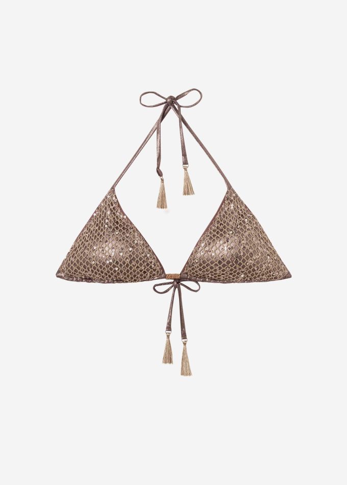 Triangle Bikini Top with Removable Padding Glittering Net