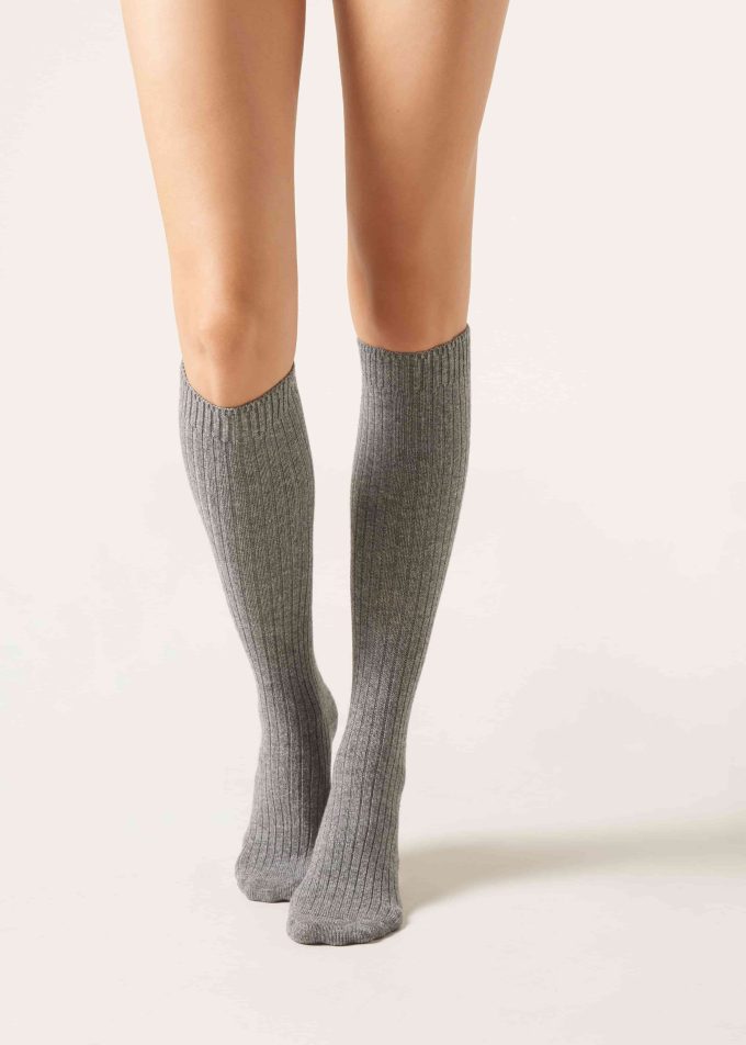 Women’s Ribbed Long Socks with Wool and Cashmere